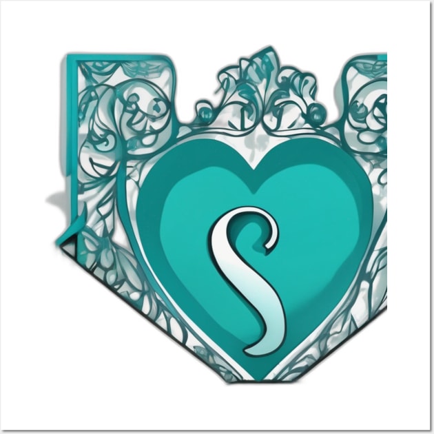 Elegant Turquoise Heart Monogram S Design No. 638 Wall Art by cornelliusy